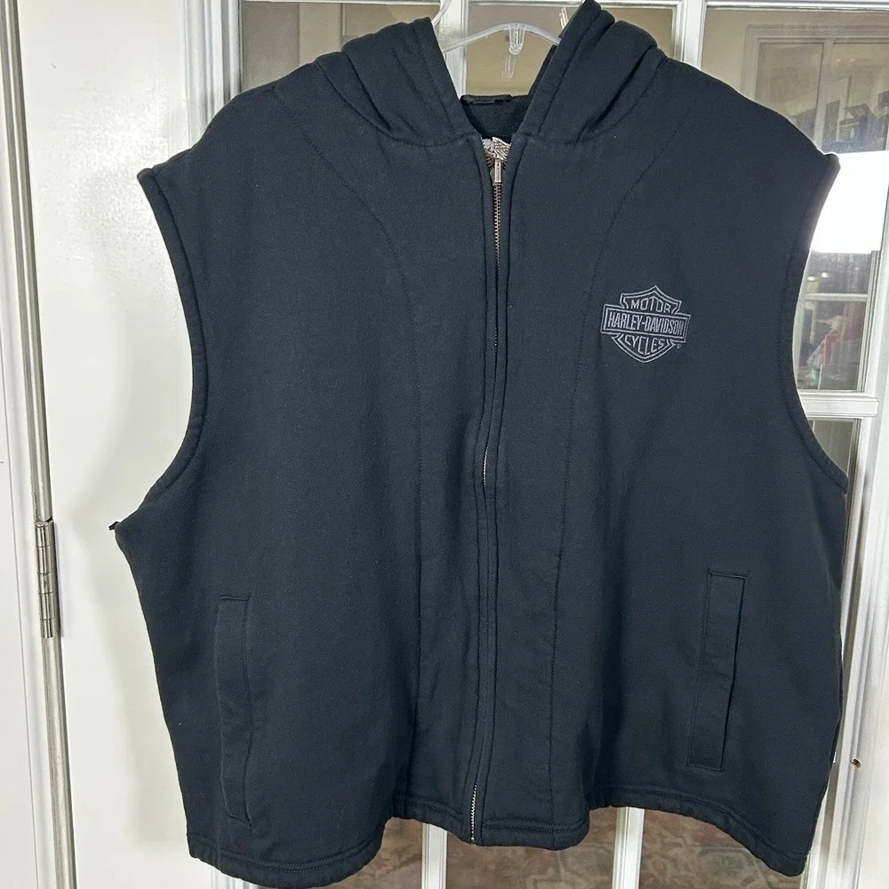 Harley Davidson Bar Shield Fleece Hooded Zip Vest Black 3XL Biker Moto 2007‎